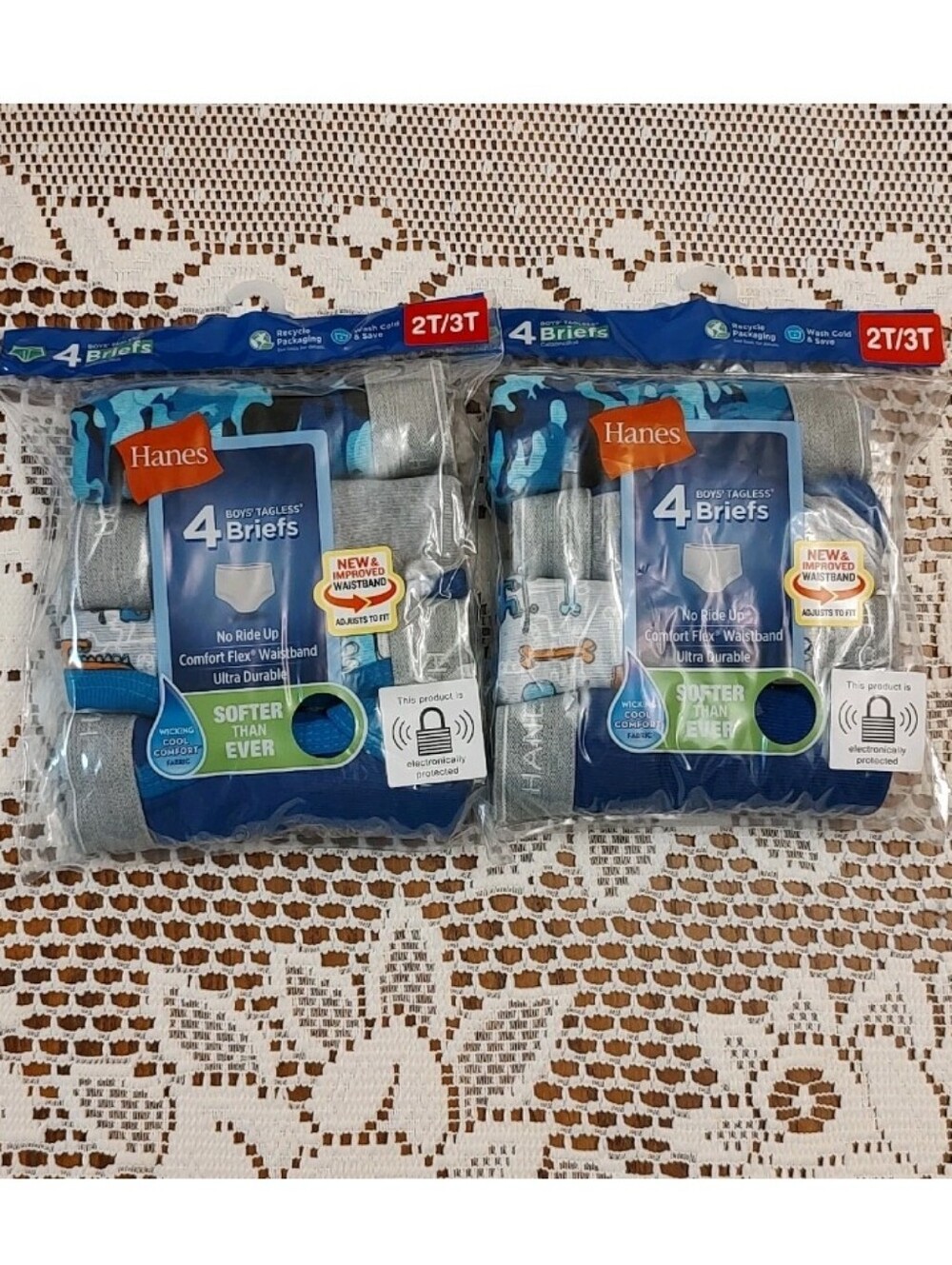 2pk Hanes Boys Tagless Briefs Underwear 2T-3T Comfort Flex Waistband 8pc Bundle